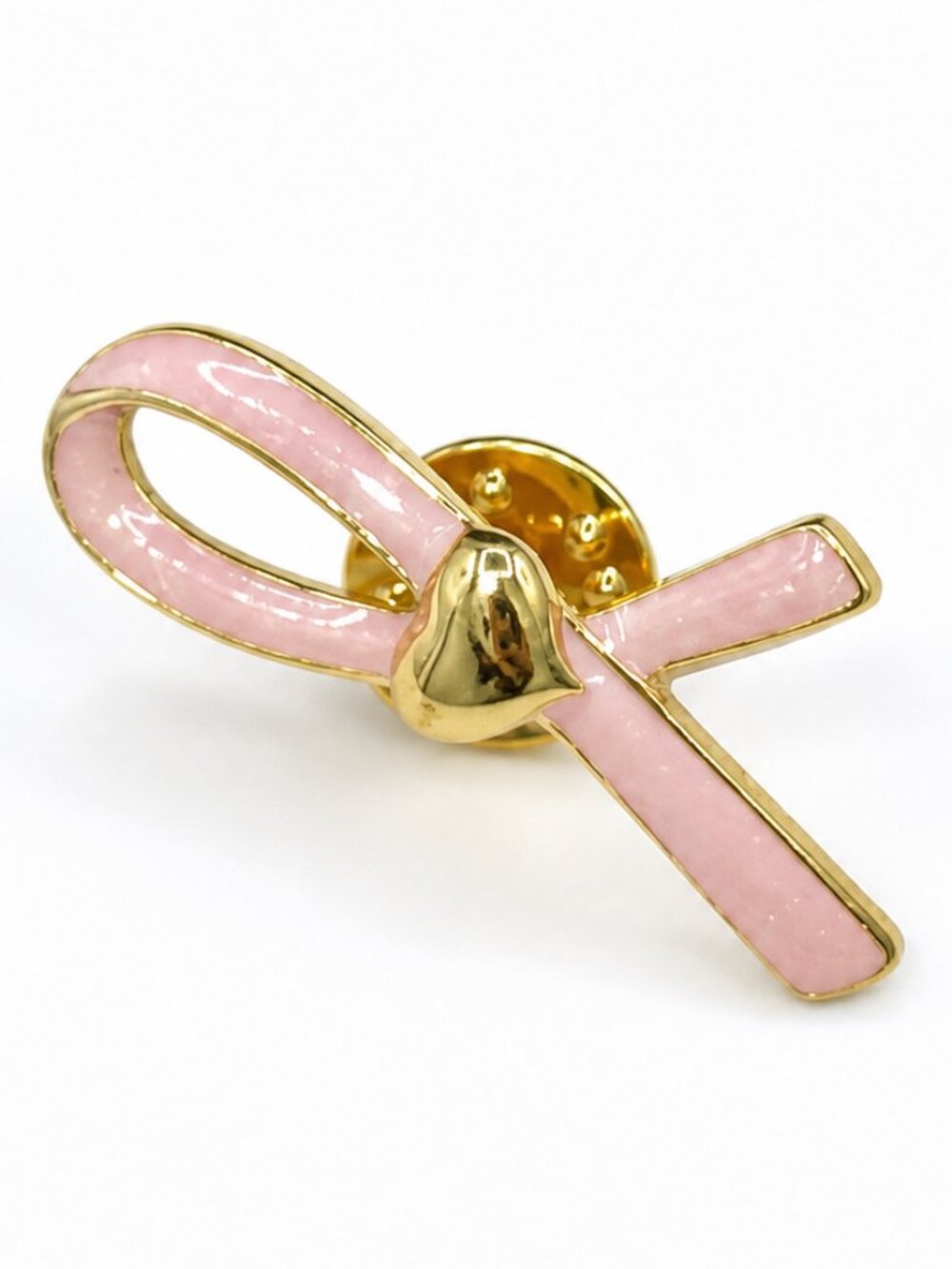 Avon Pink Breast Cancer Ribbon Pin – Gold Tone Awareness Brooch